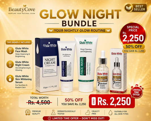 Glow Night Bundle – Face Wash + Night Cream + Skin Whitening Serum | 50% OFF
