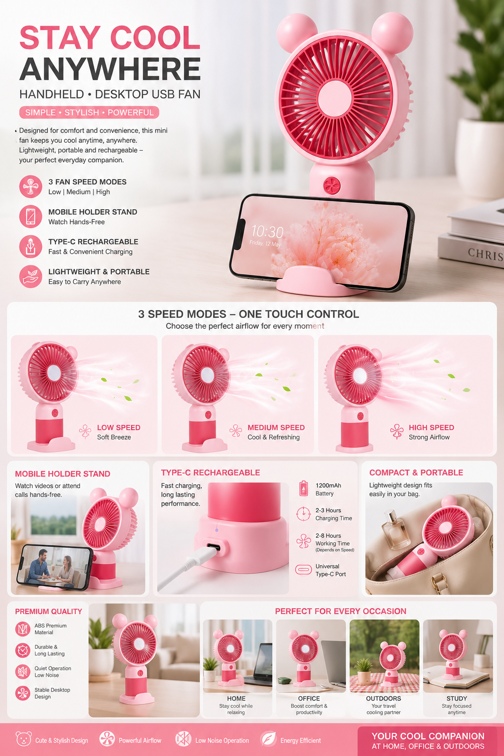 Rechargeable Mini Handheld Portable Fan ( Mix Design)
