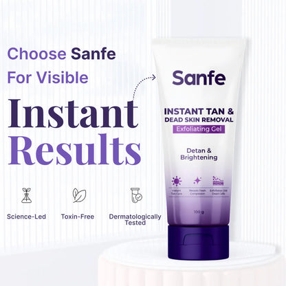 Sanfe Instant Tan & Dead Skin Removal Exfoliating Gel | Detan & Brightening Body Scrub